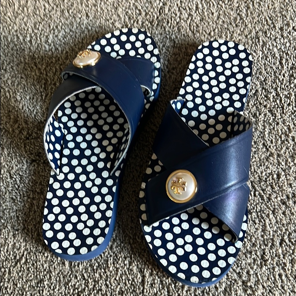 Tory Burch Navy Polka Dot Sandals